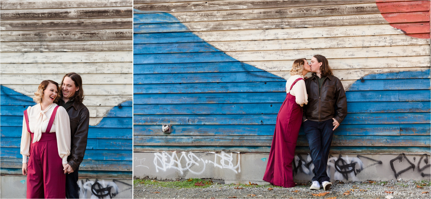 An engagement session in the Seattle neighborhood of Ballard, photographed by the destination wedding photographer, Robert Paetz.
