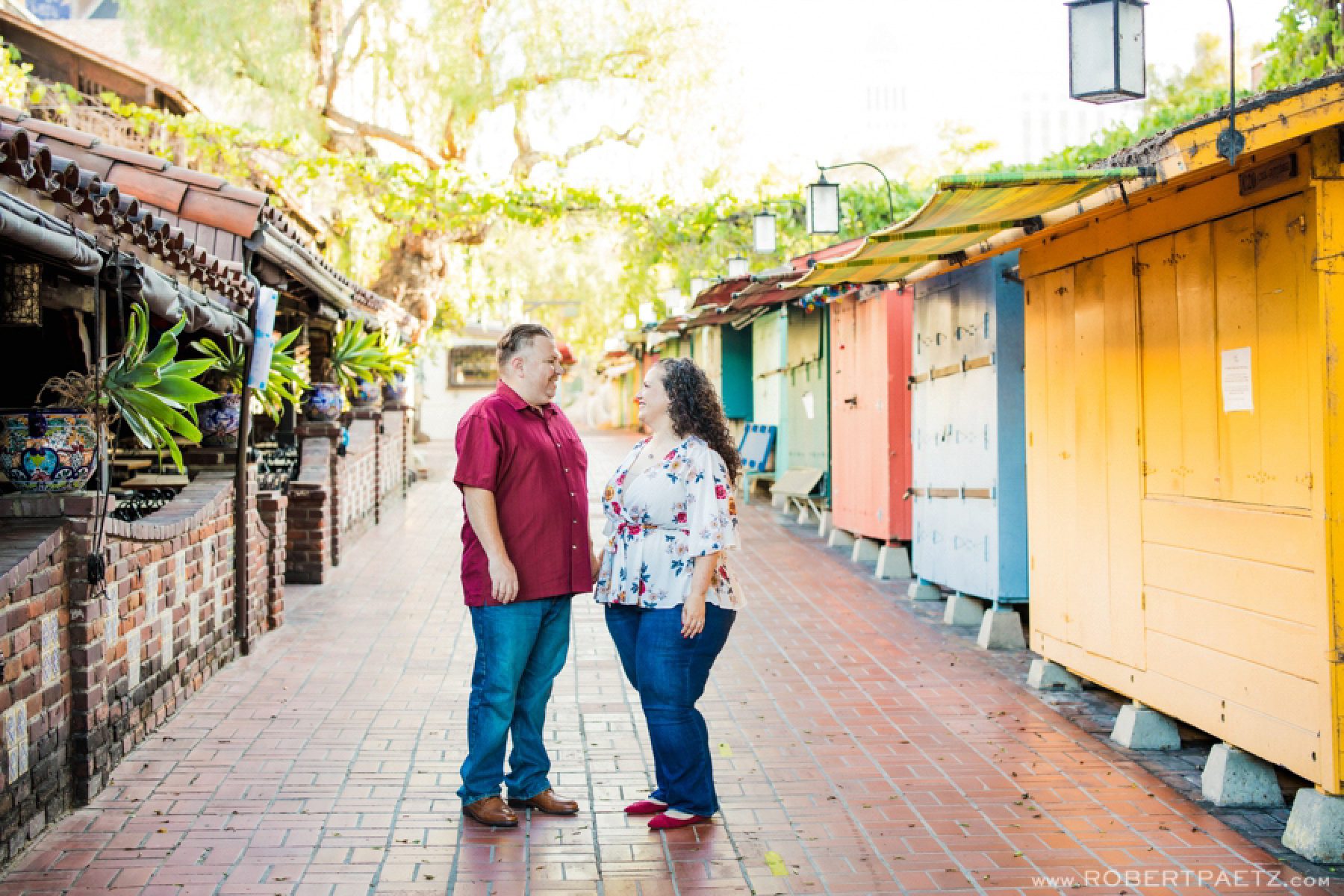 A downtown Los Angeles engagement photography session near Union Station and Olvera Street, photographed by the west coast destination wedding photographer, Robert Paetz. 