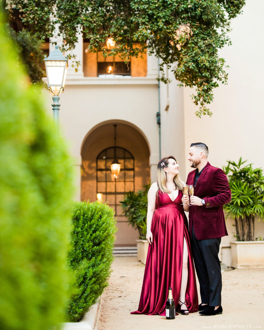 A Pasadena California engagement photography session at Pasadena City Hall, photographed by the west coast destination wedding photographer, Robert Paetz. 
